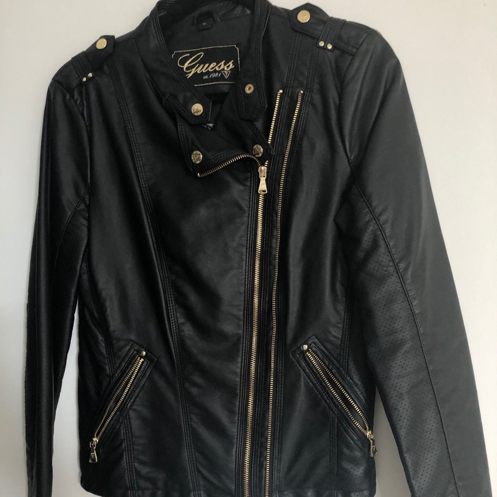Faux leather jacket with gold zippers